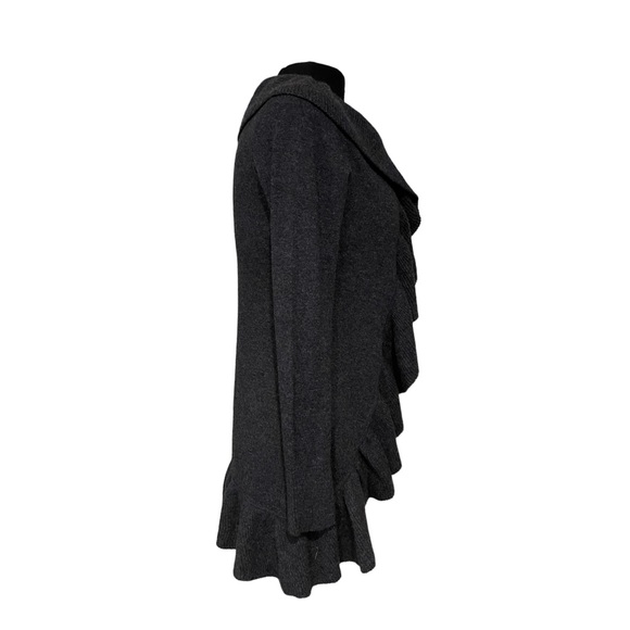 Cashmere Boutique Women’s Ruffled Long Front Open Cardigan in Pure Cashmere Med - Picture 6 of 8